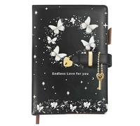 Qefuna Diario Con Lucchetto A Cuore E Farfalla Uv - Quaderno A5 Per Ragazze E Adulti, 200 Pagine (100 G/M²), Righe 8 Mm, Portapenne, Segnalibro - Idea Regalo In Nero