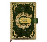 Qefuna Diario Con Lucchetto, Diario Floreale Retrò In Pelle Pu A5 Con Stampa A Rilievo In Lamina Con Combinazione 200 Pagine, Carta Da 100 G/M², Diario Di Lettura Vintage Per Adulti (Verde)
