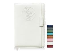 Qefuna Diario per Donna Uomo, Quaderno in Pelle con Copertina Rigida da 256 Pagine A5 per Lavoro, Diario/Taccuino a Righe con Carta da 100 G/M², Portapenne 5,8"×8,4" (Bianco)