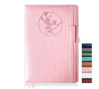 Qefuna Diario per Donna Uomo, Quaderno in Pelle con Copertina Rigida da 256 Pagine A5 per Lavoro, Diario/Taccuino a Righe con Carta da 100 G/M², Portapenne 5,8"×8,4" (Rosa)