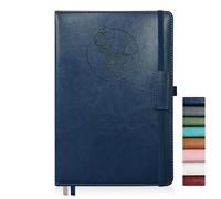 Qefuna Diario per Donna Uomo, Quaderno in Pelle con Copertina Rigida da 256 Pagine A5 per Lavoro, Diario/Taccuino a Righe con Carta da 100 G/M², Portapenne 5,8"×8,4" (Blu)