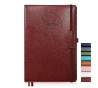 Qefuna Diario per Donna Uomo, Quaderno in Pelle con Copertina Rigida da 256 Pagine A5 per Lavoro, Diario/Taccuino a Righe con Carta da 100 G/M², Portapenne 5,8"×8,4" (Borgogna Rosso)