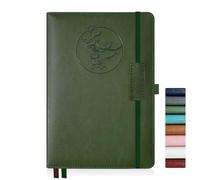 Qefuna Diario per Donna Uomo, Quaderno in Pelle con Copertina Rigida da 256 Pagine A5 per Lavoro, Diario/Taccuino a Righe con Carta da 100 G/M², Portapenne 5,8"×8,4" (Verde)