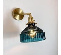 QEGY E27 Interno Applique da Parete Vetro Vintage Regolabile Lampada da Parete Industrial Retrò Ottone Lampada a Muro Blu con Base in Metallo per Camera da Letto Corridoio Illuminazioni per Pareti
