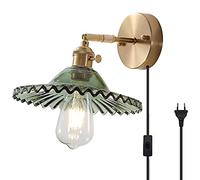 QEGY E27 Oro Applique da Parete Interno Vintage con Interruttore e Spina Vetro Verde Lampada da Parete Camera da Letto 1,8M Cavo Lampada da Muro in Metallo Regolabile per Bagno Ristorante Corridoio