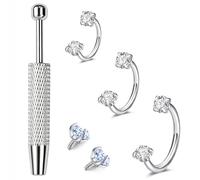 QEIFC Set di anelli per naso a ferro di cavallo, per donne e uomini, in acciaio chirurgico, anelli per setto nasale, 16 G, 18 G, piercing da 6 mm, 8 mm, 10 mm, gioielli con sfere AB CZ e strumento per