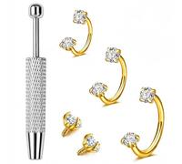 QEIFC Set di anelli per naso a ferro di cavallo, per donne e uomini, in acciaio chirurgico, anelli per setto nasale, 16 G, 18 G, piercing da 6 mm, 8 mm, 10 mm, gioielli con sfere AB CZ e strumento per