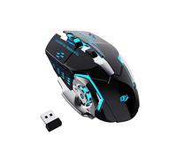 QELIROKY QV13 - Mouse da gioco wireless ricaricabile da 2,4 G, con 6 pulsanti, 3 livelli di DPI regolabili, luci LED colorate per laptop, iPad, MacOS, PC, Windows, Android (nero)