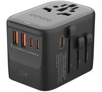 QENEQ Adattatore da viaggio GaN da 65 W in tutto il mondo con presa USB C USB A e AC, adattatore da viaggio internazionale per EU USA, Regno Unito, Giappone, Thailandia Australia Vietnam