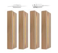 QENETY Base in Legno illuminata a LED, Base per Display con luci a LED, 10 cm, piedistallo Rettangolare per Decorazione della casa in Vetro Cristallo e Resina (4 Pezzi)