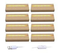 QENETY Base in Legno illuminata a LED, Base per Display con luci a LED, 10 cm, piedistallo Rettangolare per Decorazione della casa in Vetro Cristallo e Resina (8 Pezzi)