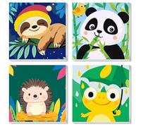 QENSPE Animale Dipingi con i Numeri per Bambini con Cornice dai 6 ai 12 Anni, 4 Pezzi Paint by Numbers Kit Adulti, Decorazione per Casa Regalo per Bambini, 20x20cm, Bradipo+Pand Riccio+Rana