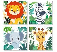 QENSPE Animale Dipingi con i Numeri per Bambini con Cornice dai 6 ai 12 Anni, 4 Pezzi Paint by Numbers Kit Adulti, Decorazione per Casa Regalo per Bambini, 20x20cm, Leone+Zebra+Elefante+Giraffa