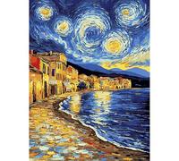 QENSPE Dipingere con i numeri, per adulti, principianti, fai da te pittura con numeri, Città cielo, dipinta a mano, pittura a olio per la decorazione murale, 30 x 40 cm