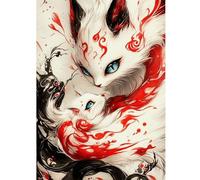 QENSPE Pittura Diamante Volpe a Nove Code Diamond Painting Kit per Adulti, 5D DIY Rotondo Cristallo Art Ricamo Kit Completo, Arte Artigianato Parete da Letto Decor 30x40cm, Anime