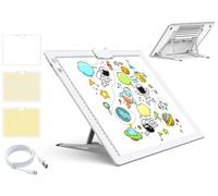 QENSPE Tavoletta Luminosa A3 Ricaricabile, Tavola da Disegno Alimentata a Batteria, 3 Modalità di Colore, Luminosità Dimmerabile a 6 Livelli, Pad Luminoso con Supporto per Artisti, Schizzi (Bianco)