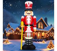 QEOIYDE Christmas Inflatables - Statuetta schiaccianoci a forma di soldato rosso e bianco con strisce di bastoncini di zucchero, bastone e cappello a corona, decorazione natalizia per prato, giardino