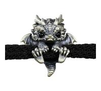 QEOTOH Cute Silver Dragon Bracelet, Handmade Braided Dragon Baby Bead Bracelet, Adjustable Dragon Lucky Charm Bangles, Personalized Animal Jewelry Gift for Men Woman (Black Eyes)