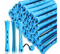 QEQSHQO 24 pezzi Piccoli avvolgitori permanenti,piccoli in schiuma, set completo per capelli lunghi, medi e corti, senza calore, bigodini (blu)