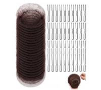 QEQSHQO 30 Retine Capelli Chignon Marrone Scuro e 50 Forcine, Retina Invisibile in Nylon Elastico per Bambina e Donna, Kit Acconciatura per Danza Classica e Balletto