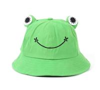 QEQSHQO Cappello da Pescatore per Bambini Divertente, Cappello da Rana, Simpatico Cappello Estivo in Cotone, Bucket Hat per Bambini, Verde (53-55 cm)