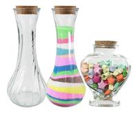 Qerutk Unity Sand - Set di 3 barattoli per cerimonie di sabbia, barattoli per ricordi di sabbia luna di miele, bottiglie trasparenti e barattoli di vetro a forma di cuore per San Valentino, sposa o