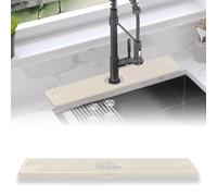 Qesulk Tappetino per asciugatura in pietra per lavello (39,9 x 9,9 cm), diatomite ad asciugatura rapida, vassoio in pietra assorbente per lavello, paraspruzzi per rubinetto da bagno