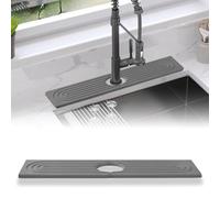 Qesulk Tappetino per asciugatura in pietra per lavello (39,9 x 9,9 cm), diatomite ad asciugatura rapida, vassoio in pietra assorbente per lavello, paraspruzzi per rubinetto da bagno