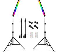 QEUOOIY - Luce LED RGB con supporto, 360° Full Color 2500-9500K, portatile, per studio fotografico, batteria ricaricabile da 5000 mAh e magnete con treppiede da 27"-79" per Vlog