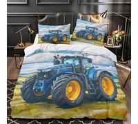 QEVAWPAE Blue Tractor Farm Set Di Copripiumino Set di 3 Pezzi microfibra stampa 3D con federe per cuscini con cerniera Dipingere una scena rurale copripiumino for adulti e bambini Single（140x200cm）