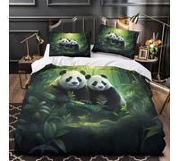QEVAWPAE Cuccioli di panda Set Di Copripiumino 3 pezzi stampa 3D con federa con federe per cuscini con cerniera Fauna selvatica della foresta copripiumino for bambini e adolescenti Single（135x200cm）
