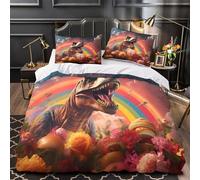 QEVAWPAE Dinosaur Drummer Set Di Copripiumino Set di 3 Pezzi microfibra stampa 3D con federe per cuscini con cerniera Illustrazione di musica rock copripiumino for adulti e bambini Double（200x200cm）