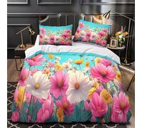 QEVAWPAE Fiori di cosmo Set Di Copripiumino 3 pezzi ultra microfibra stampa di 3D incluso federe con federa Giardino colorato copripiumino for ragazzi e bambini Single（135x200cm）
