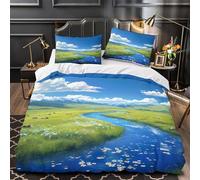 QEVAWPAE Fiume panoramico Set Di Copripiumino 3 Pezzi microfibra stampa 3D con federa per cuscini cerniera nascosta Paesaggio pastorale copripiumino for adolescenti e adulti Single（135x200cm）