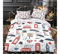 QEVAWPAE Icone di Londra Set Di Copripiumino Set di 3 Pezzi microfibra stampa di 3D con cerniera con federe per cuscini illustrazione vettoriale copripiumino for adulti e ragazze Single（140x200cm）