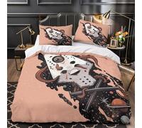 QEVAWPAE Maschera dell'orrore Set Di Copripiumino 3 pezzi microfibra stampa di 3D con federe per cuscini incluso federe stile illustrativo copripiumino for coppie e ragazzi Single（140x200cm）