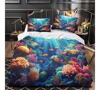 QEVAWPAE Scena subacquea Set Di Copripiumino Set di 3 Pezzi ultra stampa 3D con federa per cuscini con cerniera Barriera corallina colorata copripiumino for bambini adulti ragazzi Single（135x200cm）