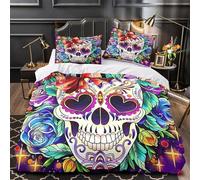 QEVAWPAE Teschi di zucchero Set Di Copripiumino 3 Pezzi ultra microfibra motivo 3D con cerniera con federe per cuscini gente colorata copripiumino for ragazzi e adulti Double（200x200cm）