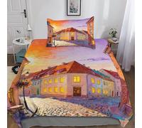 QEVAWPAE Town Elegante Copripiumino E Completo Di Biancheria Da Letto in Poliestere Morbido E Traspirante, Ideale Per Camera O Hotel Single（135x200cm）