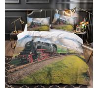QEVAWPAE Treno d'epoca copripiumino Biancheria da letto ultra stampa 3D con federa per cuscini cerniera nascosta Locomotiva a vapore_1 Set Di Copripiumino for ragazze e adolescenti Single（140x200cm）