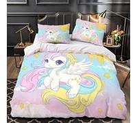 QEVAWPAE Unicorno con le ali Set Di Copripiumino 3 Pezzi microfibra stampa di 3D con cerniera con federe Fantasia dei cartoni animati copripiumino for ragazze e adulti Single（135x200cm）