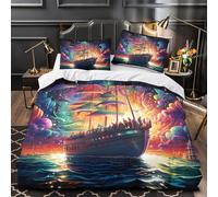QEVAWPAE Viaggio in barca a vela Set Di Copripiumino 3 pezzi microfibra stampa di 3D cerniera nascosta con federe per cuscini fantasia cosmica copripiumino for coppie e adulti Single（140x200cm）