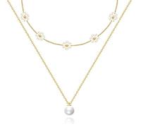 QEXUJOW Collane da donna,Collana di perle a forma di margherita composta da 2 pezzi, collana a strati, elegante catena per clavicola da donna.