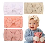 QEXUJOW Fasce moda bambina,Confezione da 4 fasce per capelli da neonata in cotone, elastiche e comode, che possono essere annodate a fiocco.