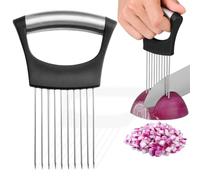 QEXUJOW Mandoline,1 tritacipolle in acciaio inox nero, tagliaverdure, supporto per cipolle per tagliare pomodori e cipolle, aiuto per il taglio