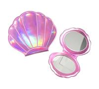 QEXUJOW Specchi cosmetici e specchietti compatti,Uno specchietto da trucco pieghevole a forma di conchiglia rosa, portatile e tascabile, con specchio a doppia faccia e ingrandimento 2x