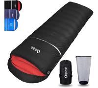QEZER Sacco a pelo invernale all'aperto fino -3°C ~ -18C°, 1200g sacco a pelo leggero e caldo con piuma premium 600+FP per campeggio, escursionismo e trekking all'aperto (Nero -3°C)