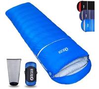 QEZER Sacco a pelo invernale all'aperto fino -3 °C ~ -18C°,1200g sacco a pelo leggero e caldo con piuma premium 600+FP per campeggio, escursionismo e trekking all'aperto (blu zaffiro -3 °C)