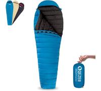 QEZER Sacco a Pelo Ultraleggero per Adulti, Sacco a Pelo da Zaino Imbottito 600+FP Piumino d'Anatra 5°C 15°C per il Campeggio e l'Escursionismo all'Aria Aperta (Blu)