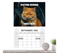 Qfdiwr Angry Cats Calendario 12, 28x22cm Calendario da Parete 2026 Divertente gennaio A dicembre 2026, Pianificatore da Parete Per Scuola, Ufficio, Soggiorno, Famiglia, Casa